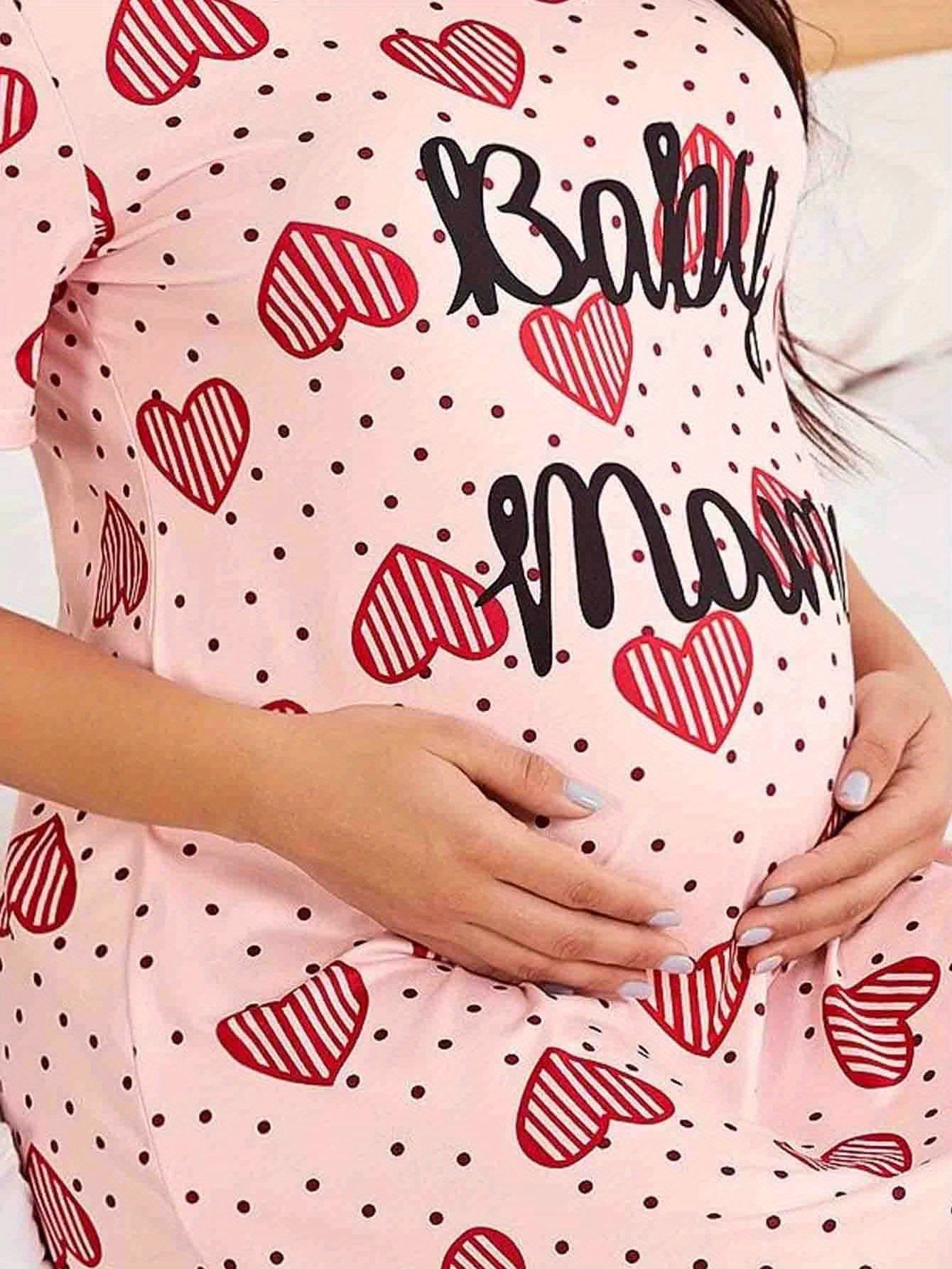 Maternity Clothes Pink Cute Pajamas Spring and Summer Short Sleeve Mid-Long Dress Home Wear Bathrobe Skirt
