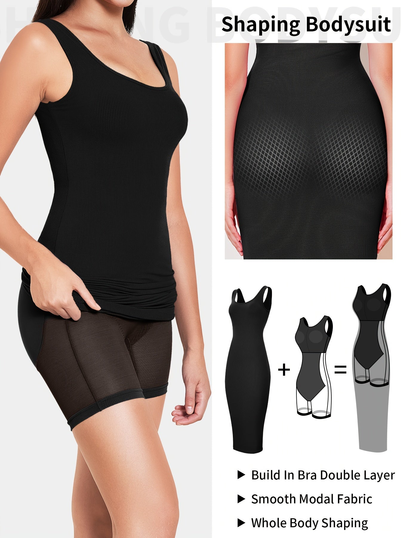 Womens 2-in-1 Shapewear Long Dress - Flattering Fishtail Skirt with Square Neck - Seamless Bodycon Slimming Dress with Discreet Mini Slit and Sculpting Technology