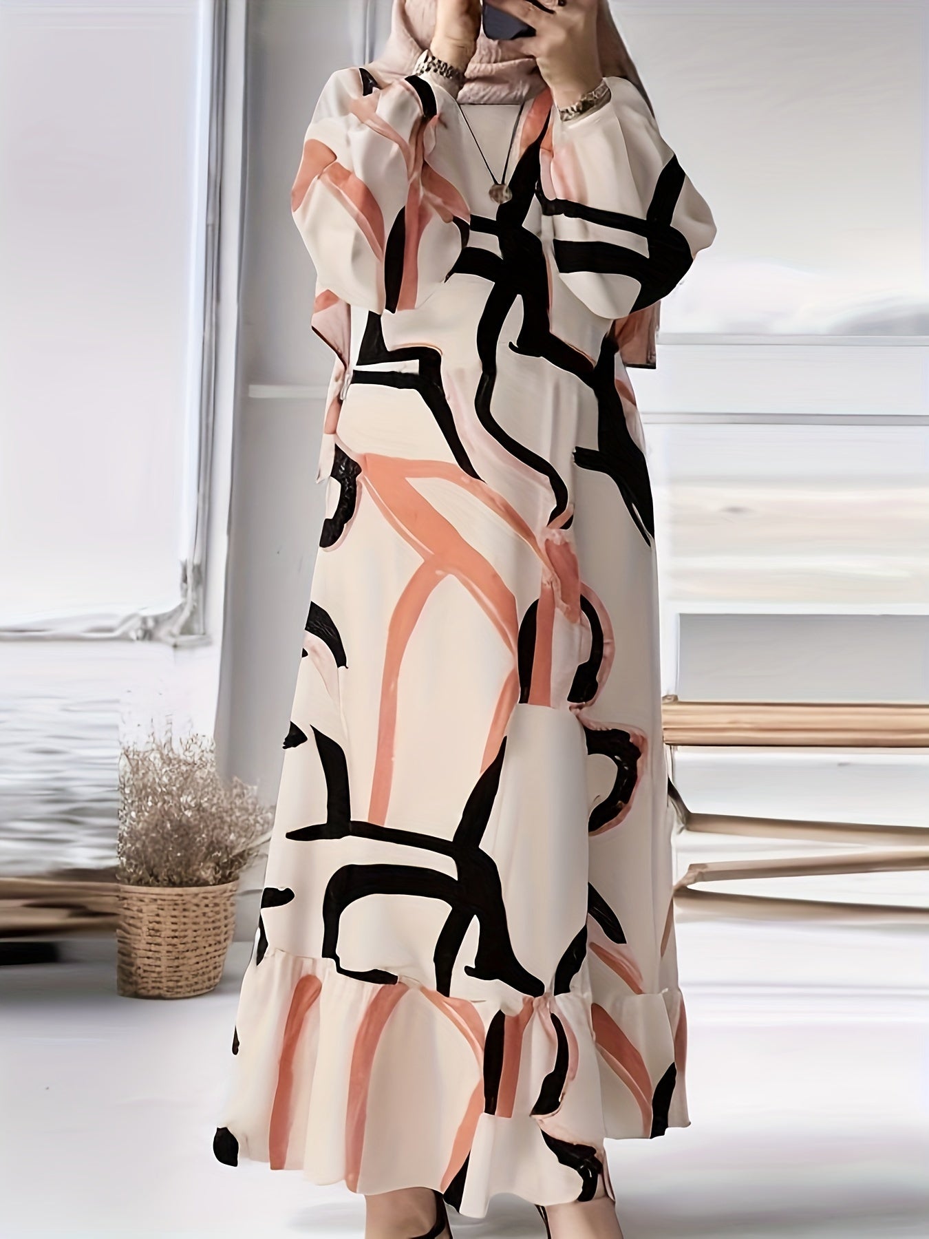 Muslim dress, Middle Eastern attire, printed dress, long dress