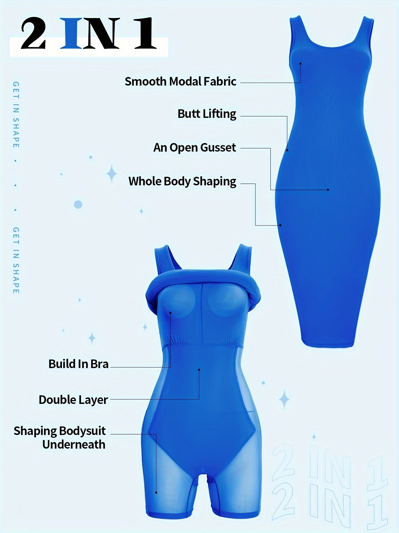 Womens 2-in-1 Shapewear Long Dress - Flattering Fishtail Skirt with Square Neck - Seamless Bodycon Slimming Dress with Discreet Mini Slit and Sculpting Technology