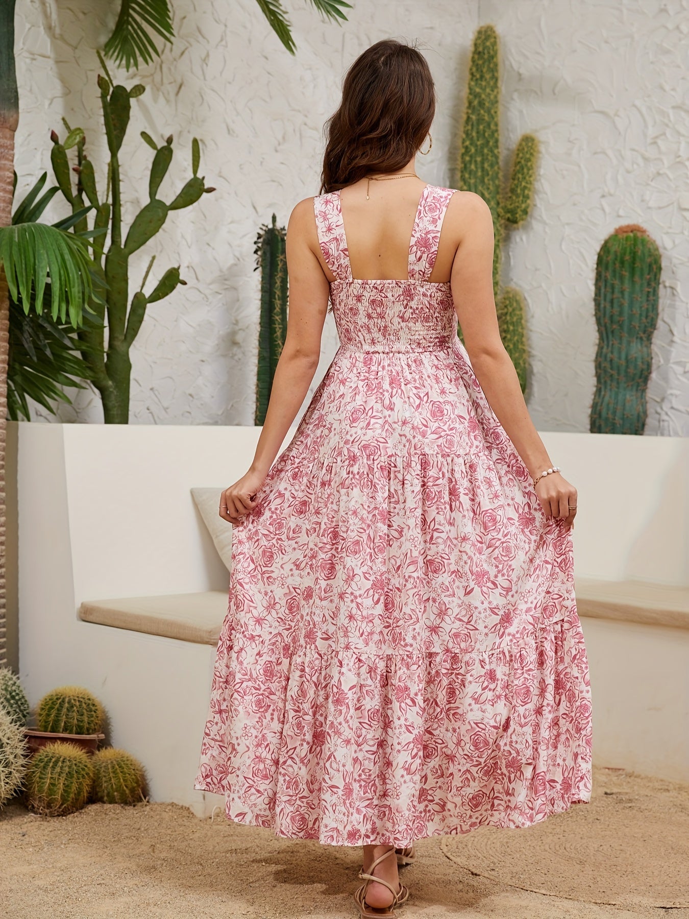Women'S Long Dress with Off-Shoulder Design, Made of Viscose Blend with Floral Print.