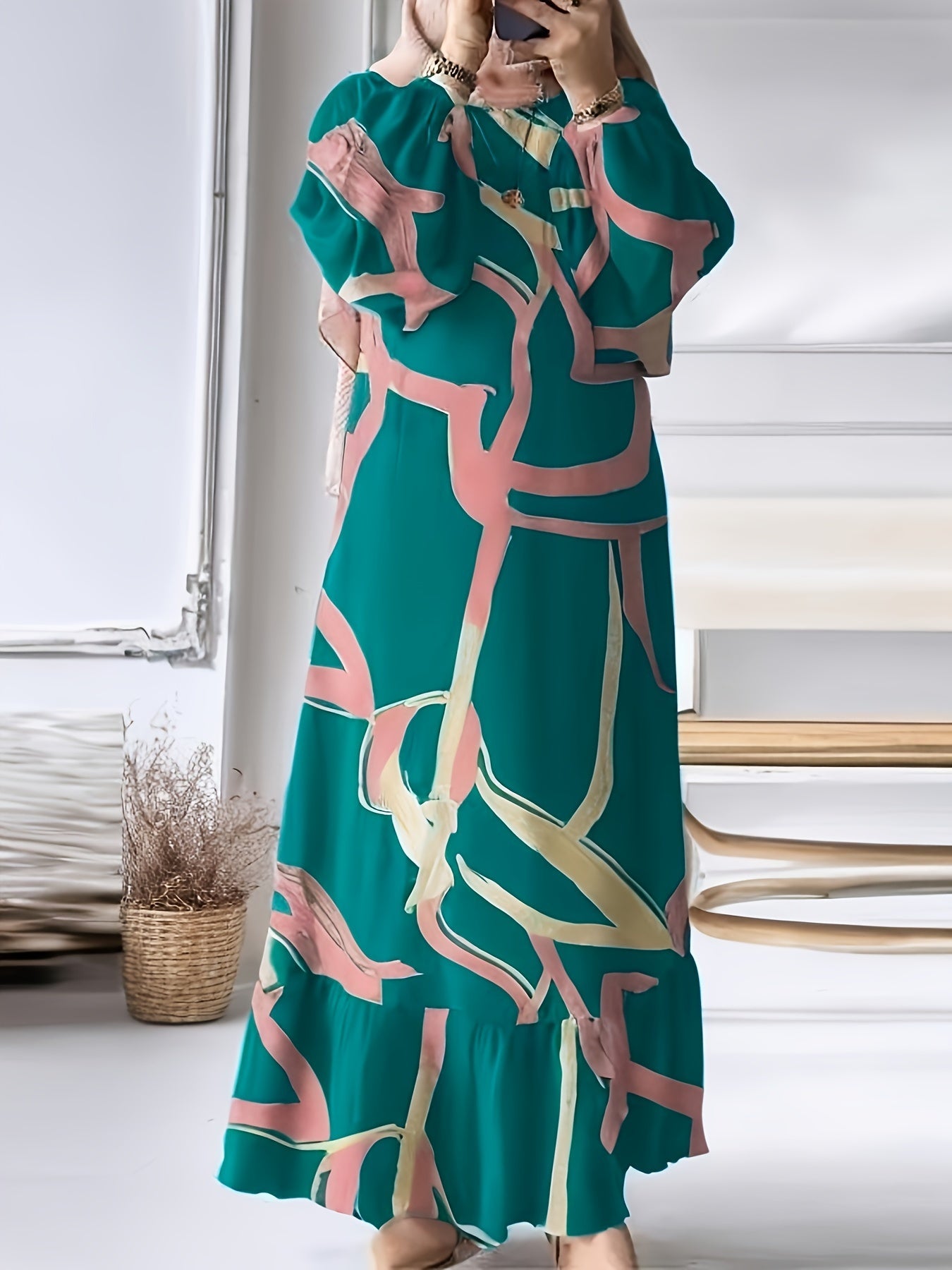 Muslim dress, Middle Eastern attire, printed dress, long dress