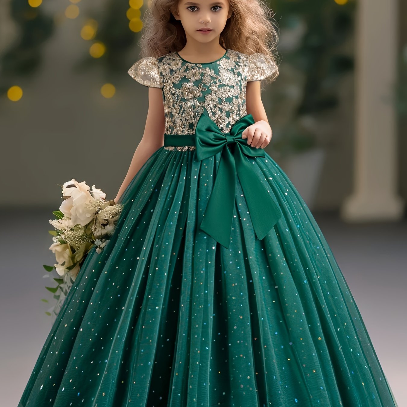 Girls Lace Embroidered Gown, Vintage Kids Tulle Puffy Dress, Wedding Bridesmaid Flower Girl Princess Long Dress, Pageant Formal Ball Gown
