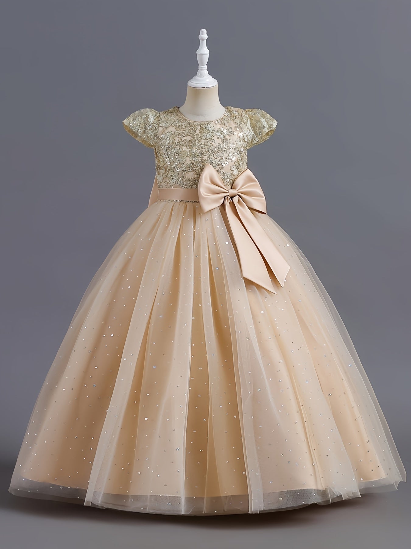 Girls Lace Embroidered Gown, Vintage Kids Tulle Puffy Dress, Wedding Bridesmaid Flower Girl Princess Long Dress, Pageant Formal Ball Gown