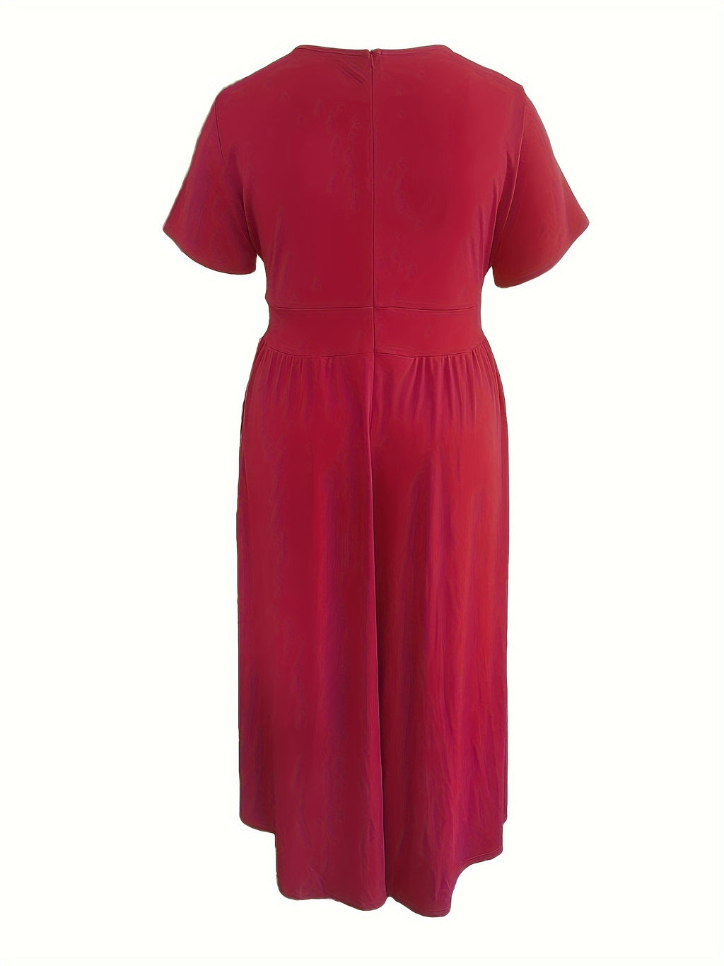 [Elegant Maxi Dress] Elegant Plus Size Solid Maxi Dress, Women's Medium Stretch Long Dress