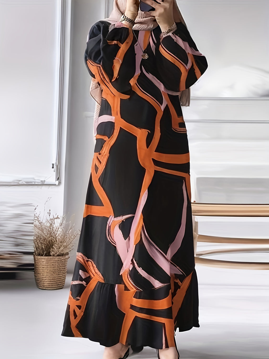 Muslim dress, Middle Eastern attire, printed dress, long dress