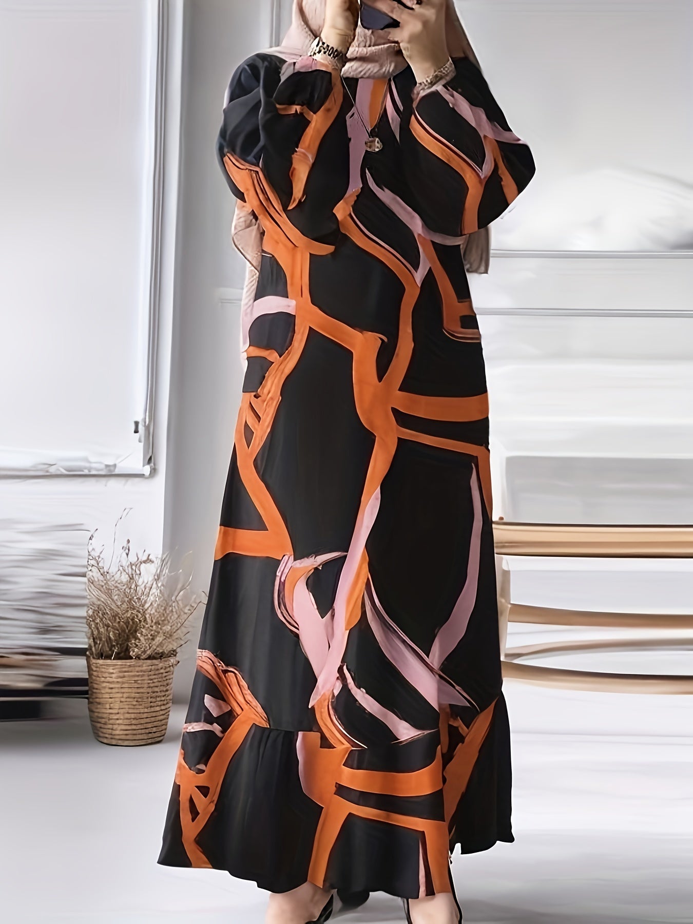 Muslim dress, Middle Eastern attire, printed dress, long dress