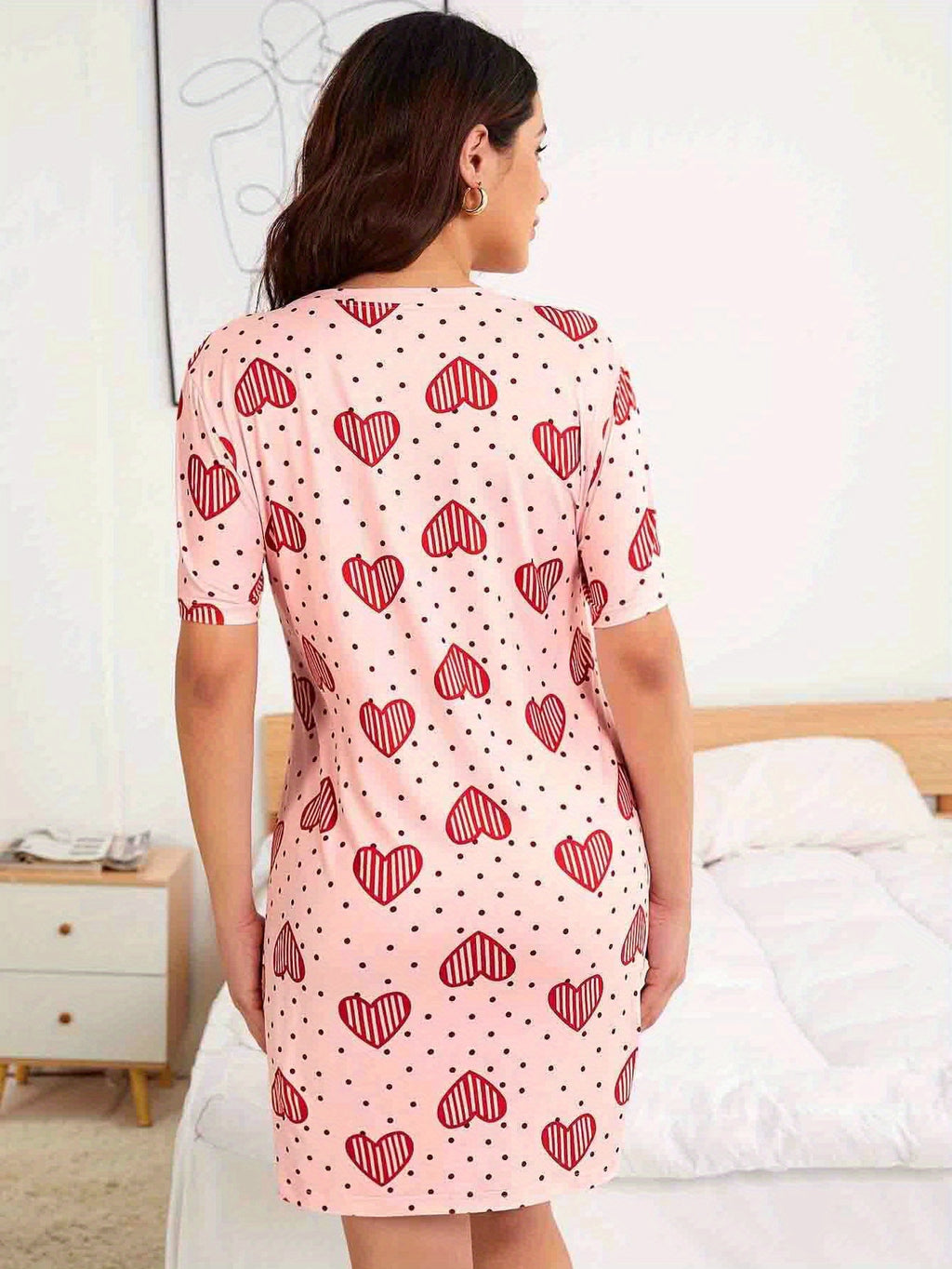 Maternity Clothes Pink Cute Pajamas Spring and Summer Short Sleeve Mid-Long Dress Home Wear Bathrobe Skirt