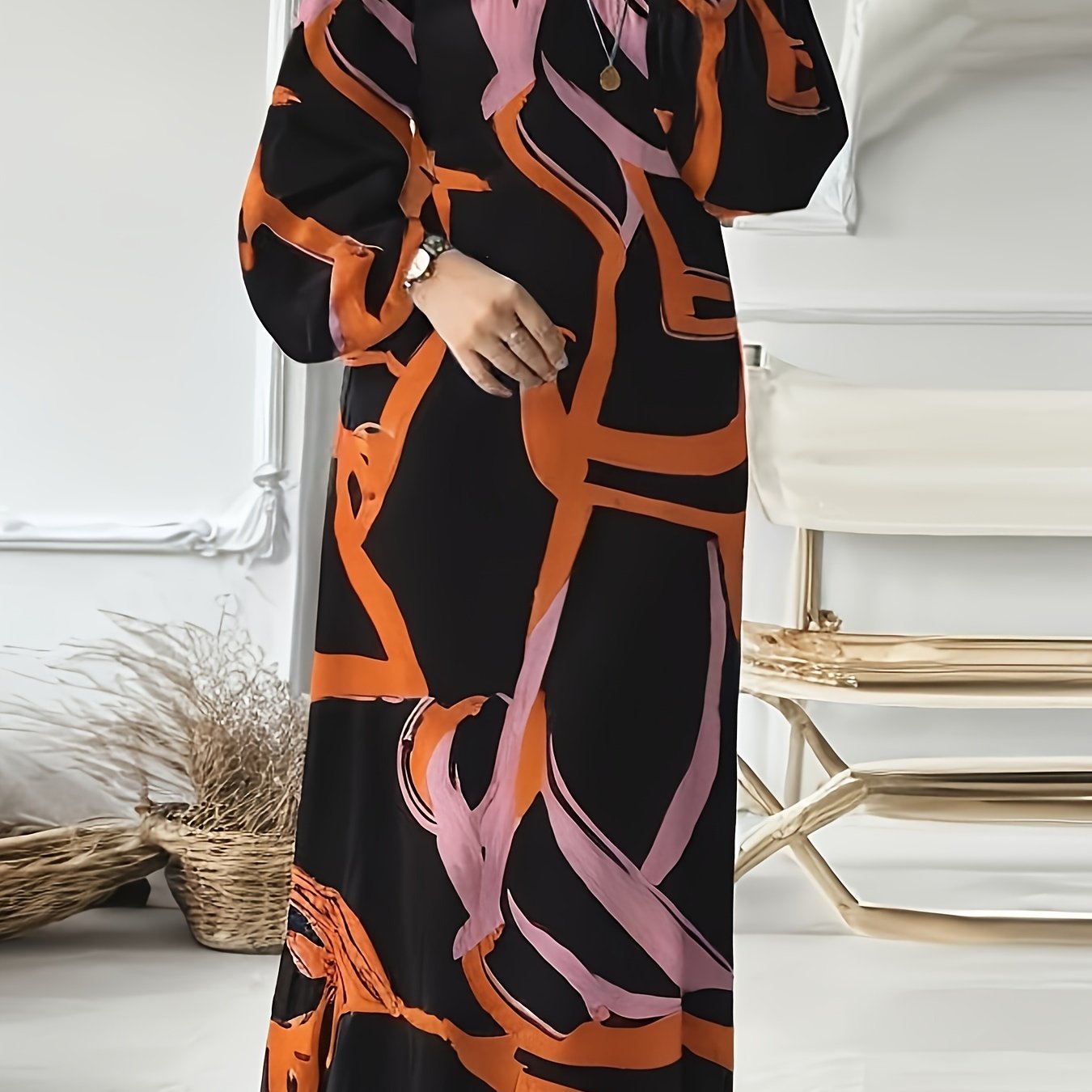 Muslim dress, Middle Eastern attire, printed dress, long dress