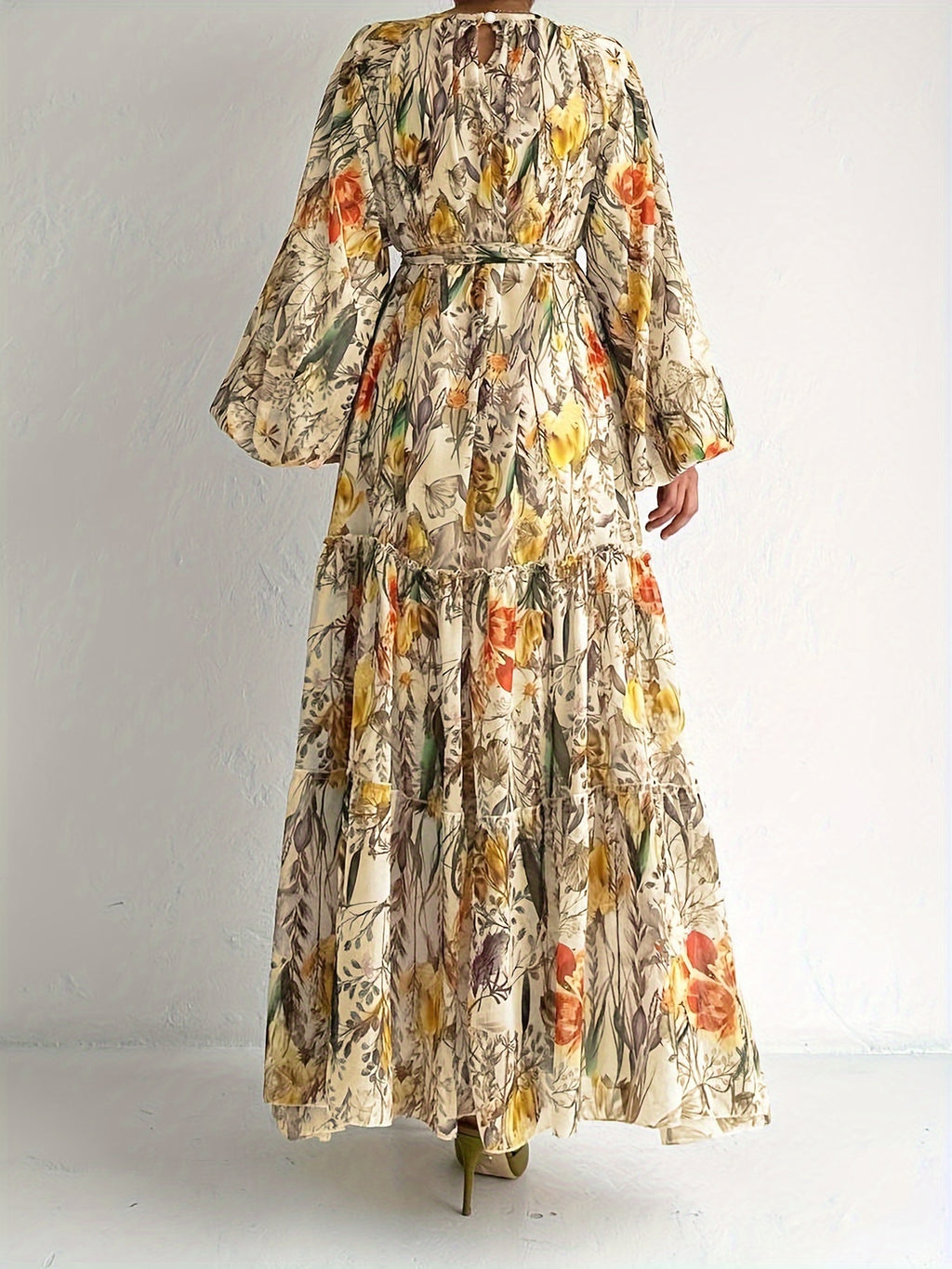 [Popular Choice] Floral Print Long Dress in Polyester with Spandex, Casual Style, Machine Washable - All Seasons