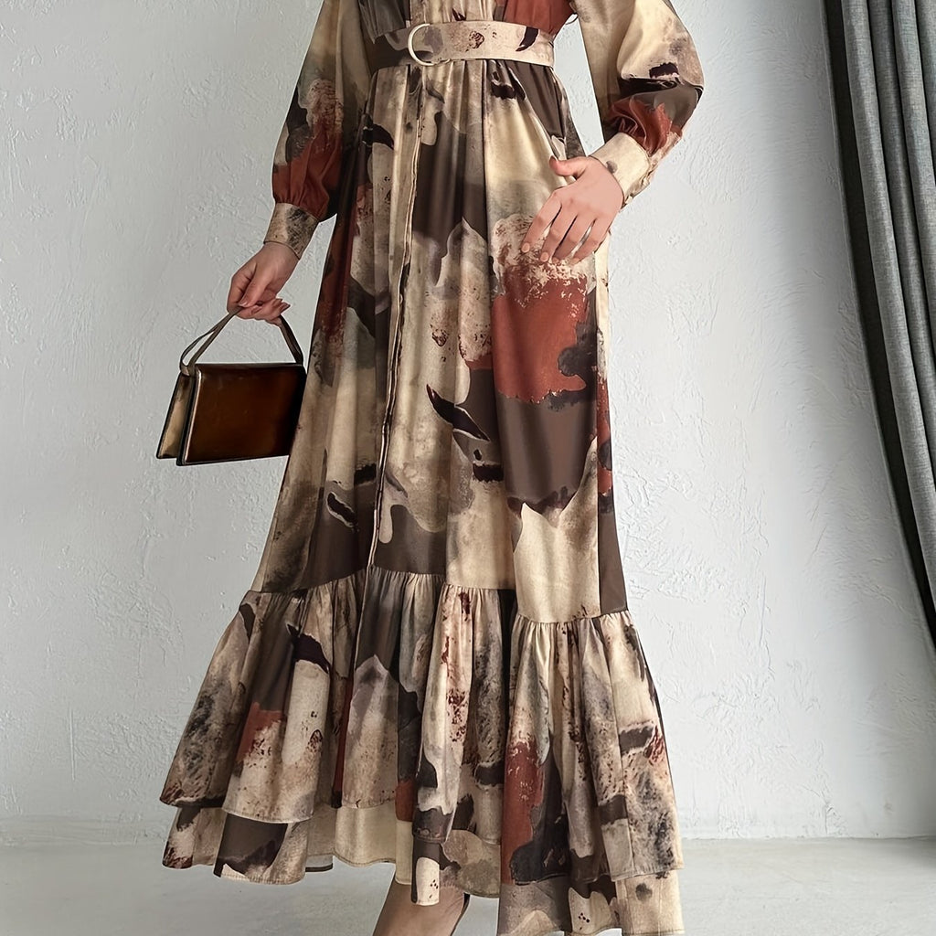 [Muslim Printed Long Dress] Temperament Printed Long Dress - Women's Middle Eastern Muslim Style