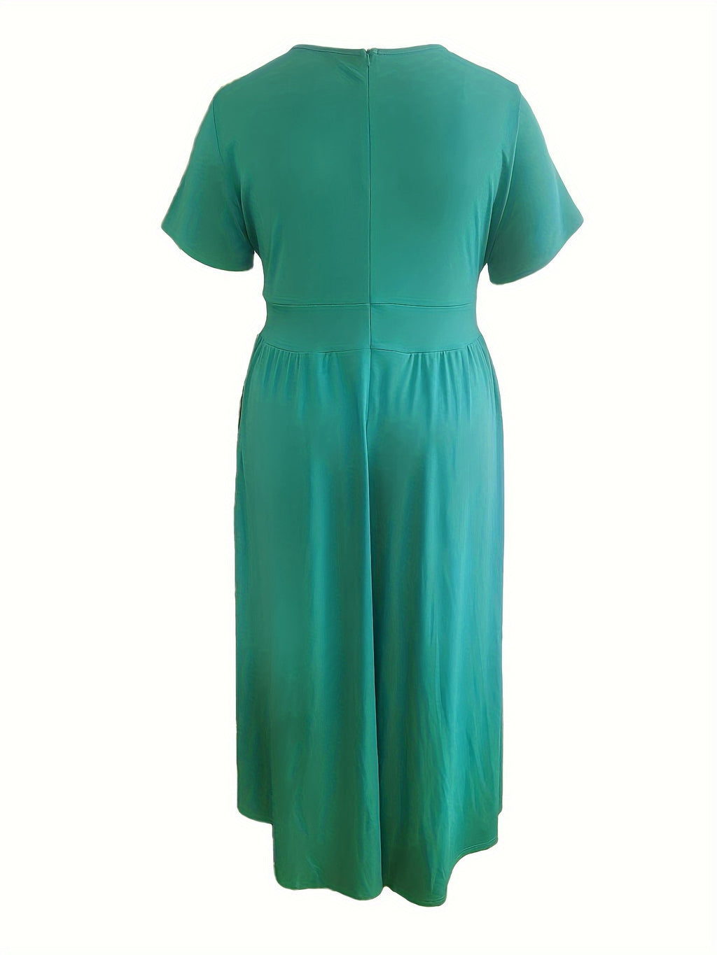 [Elegant Maxi Dress] Elegant Plus Size Solid Maxi Dress, Women's Medium Stretch Long Dress