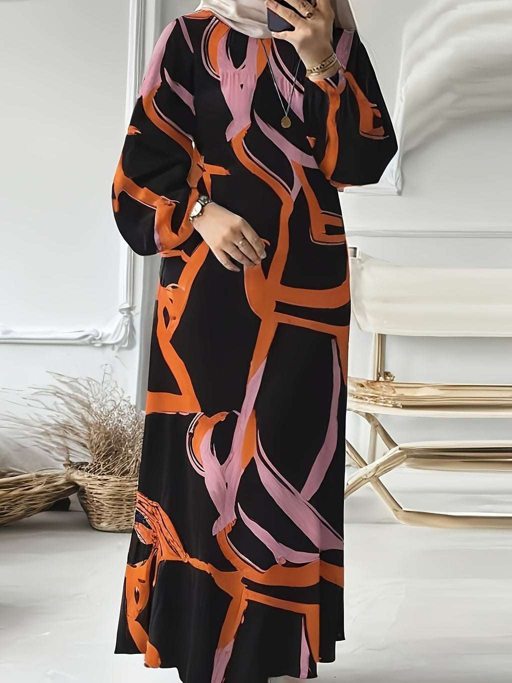 Muslim dress, Middle Eastern attire, printed dress, long dress