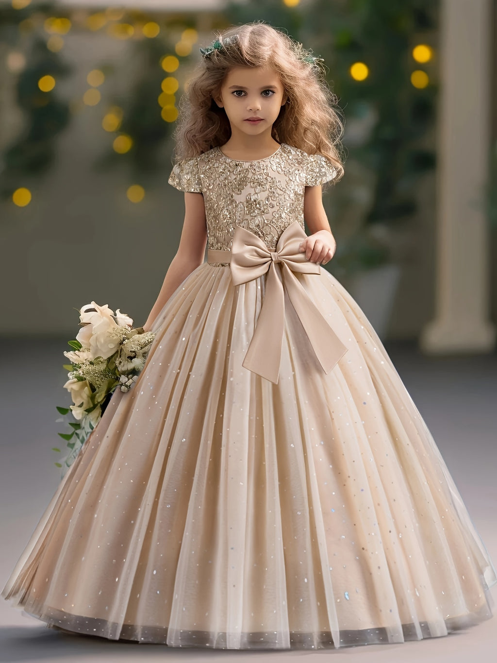 Girls Lace Embroidered Gown, Vintage Kids Tulle Puffy Dress, Wedding Bridesmaid Flower Girl Princess Long Dress, Pageant Formal Ball Gown