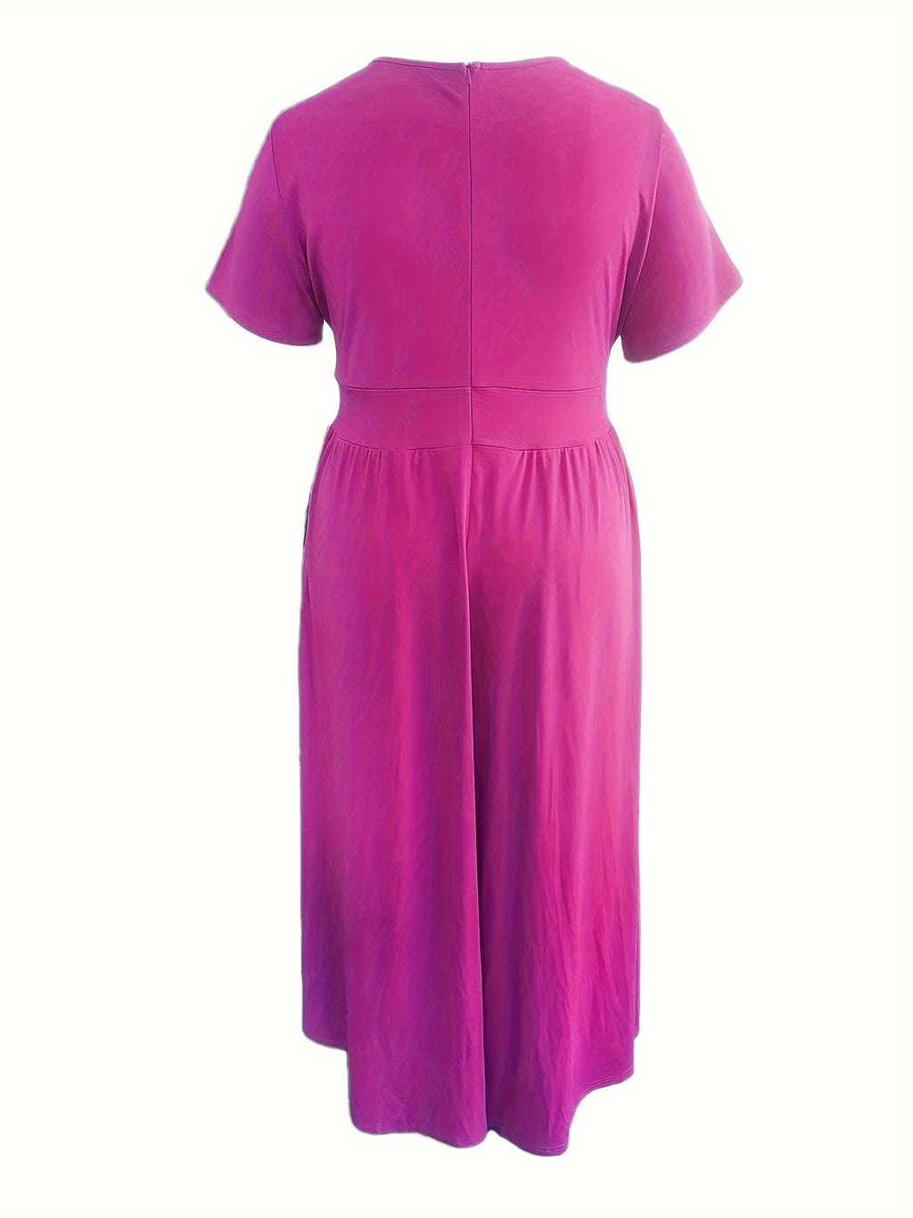 [Elegant Maxi Dress] Elegant Plus Size Solid Maxi Dress, Women's Medium Stretch Long Dress