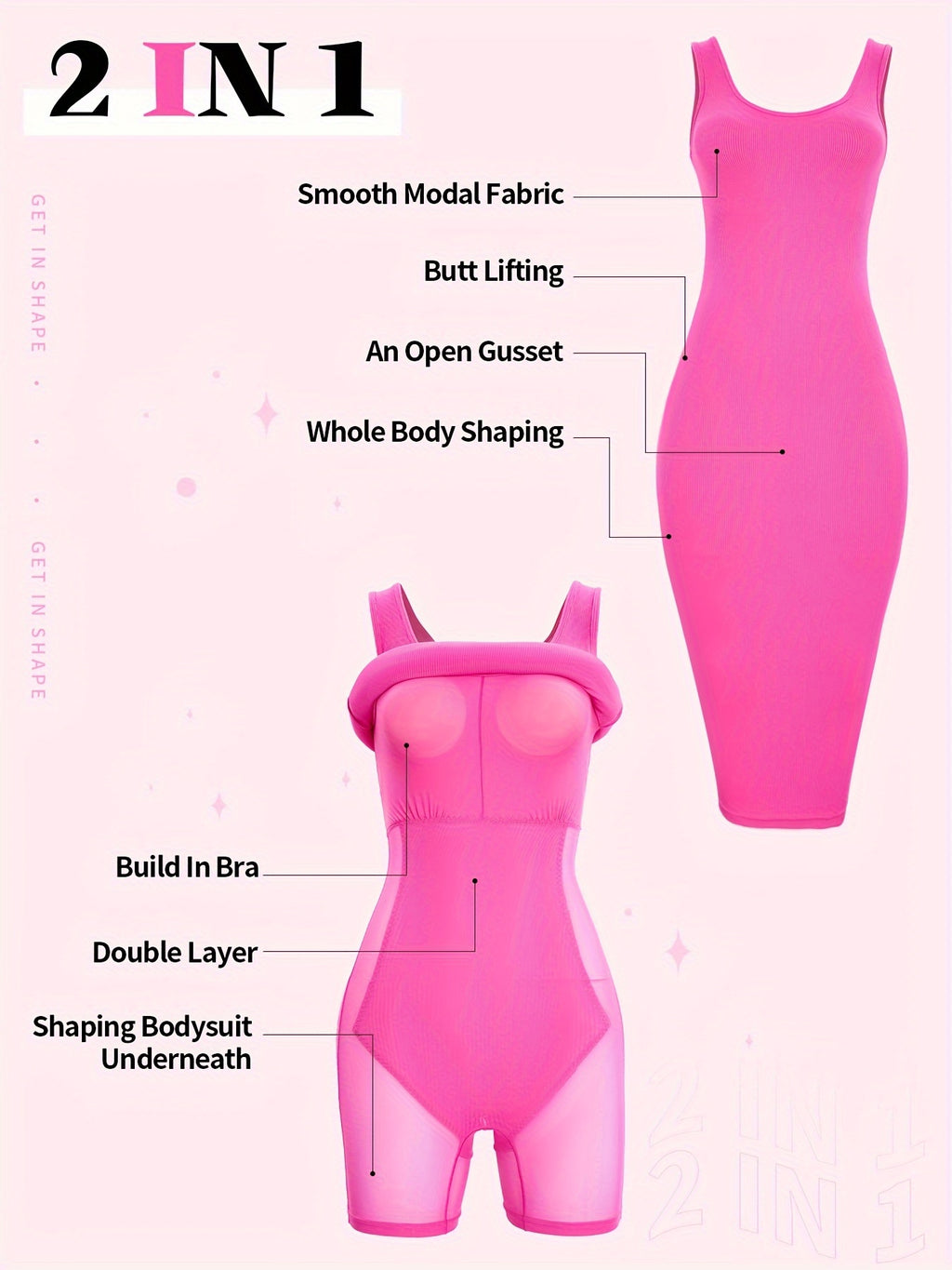 Womens 2-in-1 Shapewear Long Dress - Flattering Fishtail Skirt with Square Neck - Seamless Bodycon Slimming Dress with Discreet Mini Slit and Sculpting Technology