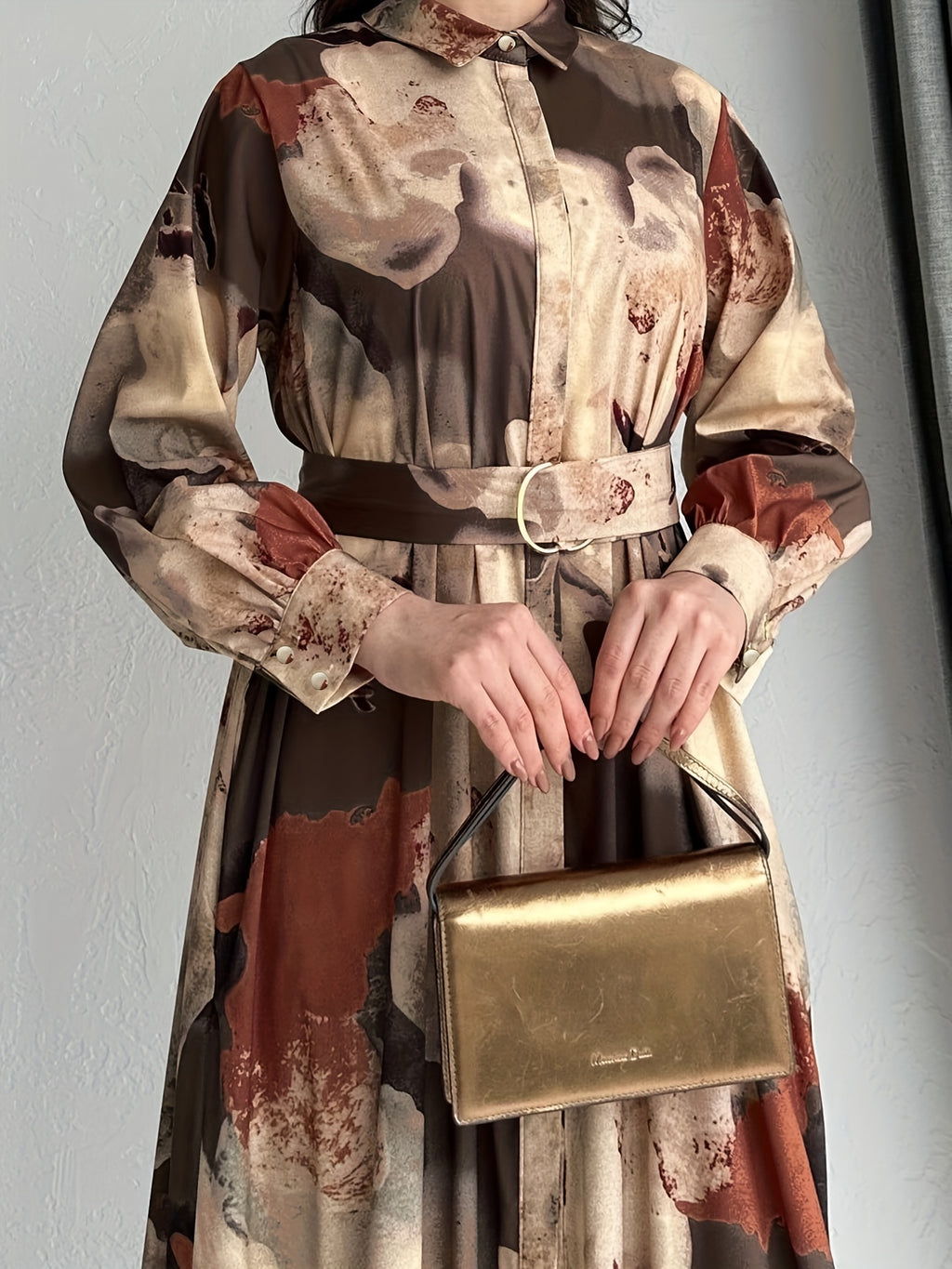 [Muslim Printed Long Dress] Temperament Printed Long Dress - Women's Middle Eastern Muslim Style