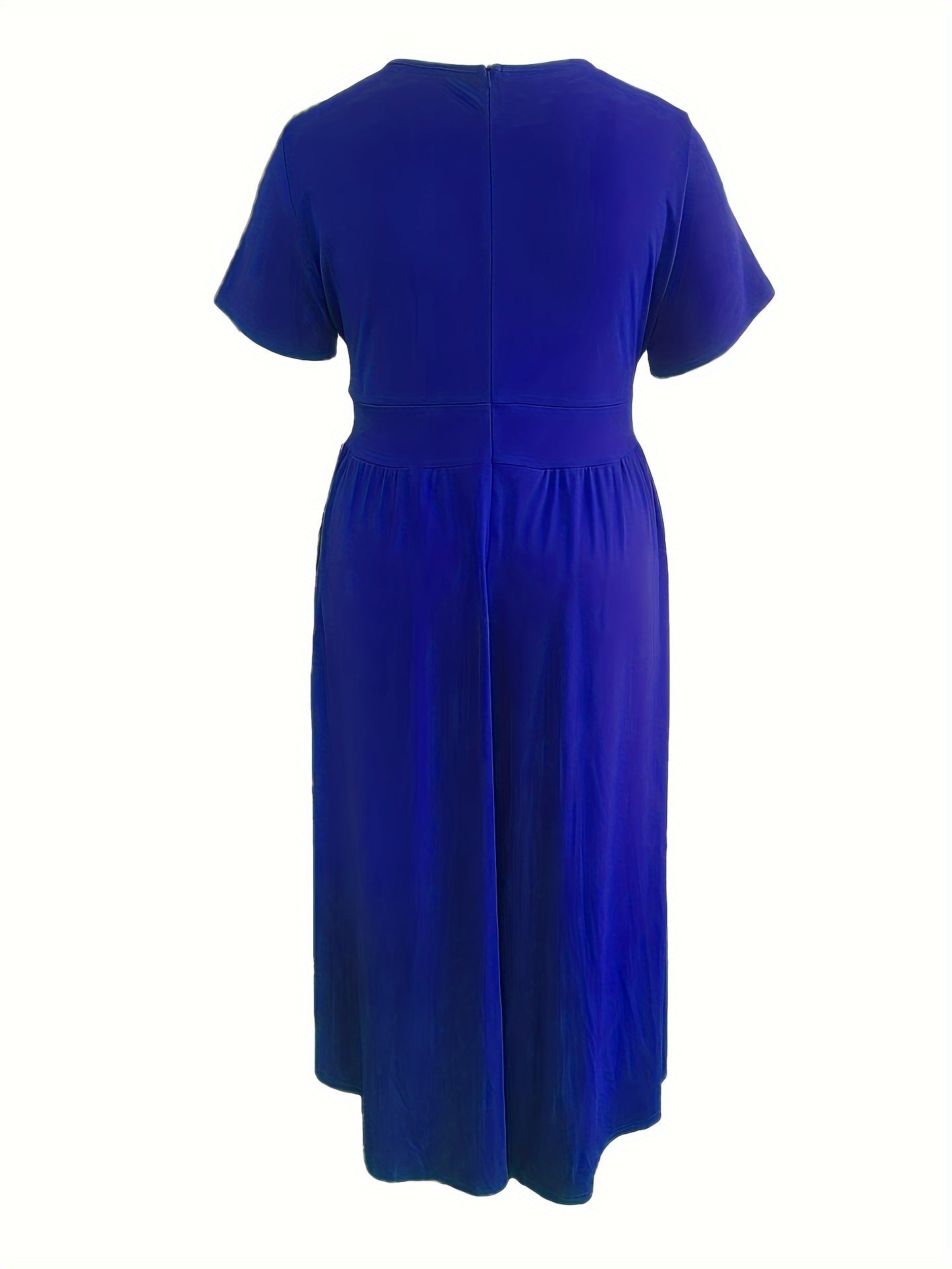 [Elegant Maxi Dress] Elegant Plus Size Solid Maxi Dress, Women's Medium Stretch Long Dress