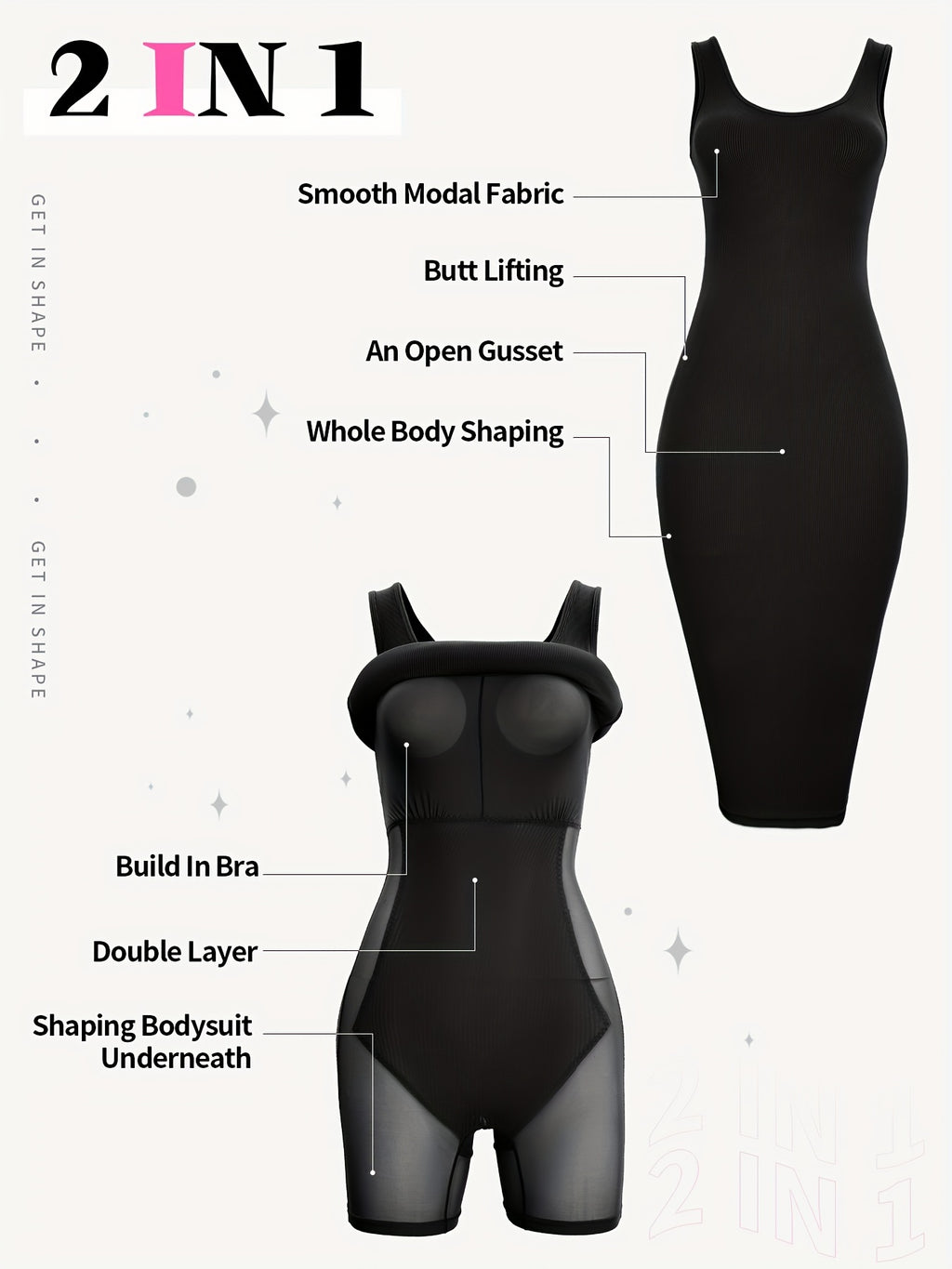 Womens 2-in-1 Shapewear Long Dress - Flattering Fishtail Skirt with Square Neck - Seamless Bodycon Slimming Dress with Discreet Mini Slit and Sculpting Technology