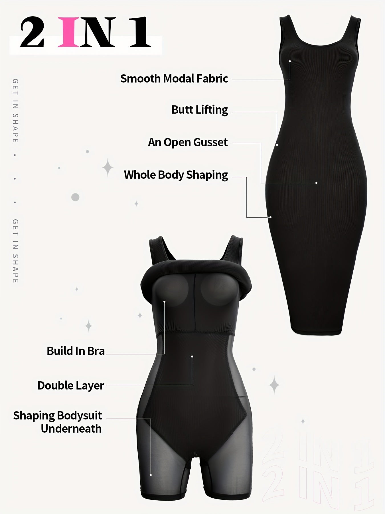 Womens 2-in-1 Shapewear Long Dress - Flattering Fishtail Skirt with Square Neck - Seamless Bodycon Slimming Dress with Discreet Mini Slit and Sculpting Technology