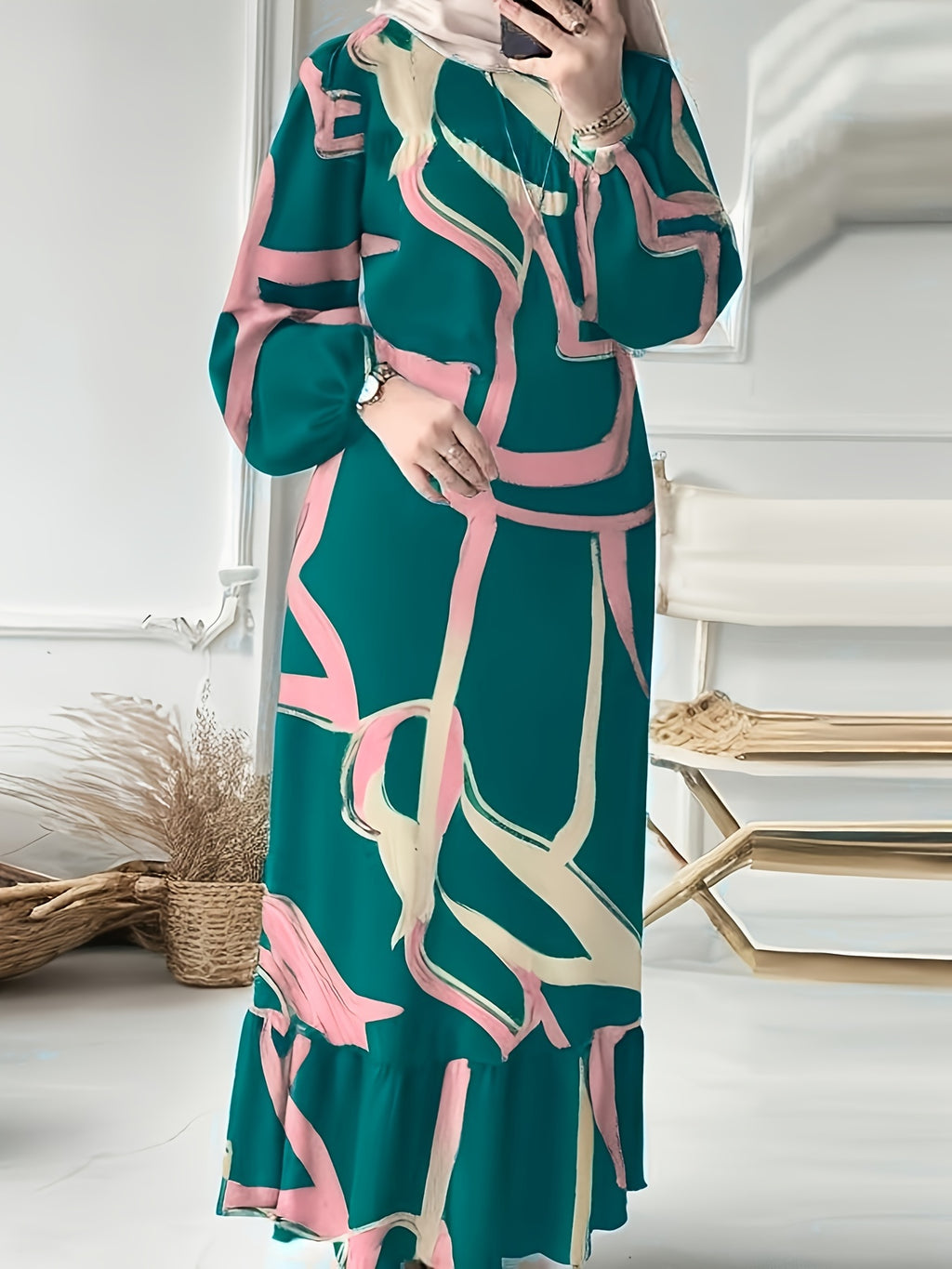 Muslim dress, Middle Eastern attire, printed dress, long dress