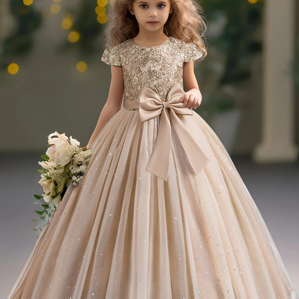 Girls Lace Embroidered Gown, Vintage Kids Tulle Puffy Dress, Wedding Bridesmaid Flower Girl Princess Long Dress, Pageant Formal Ball Gown