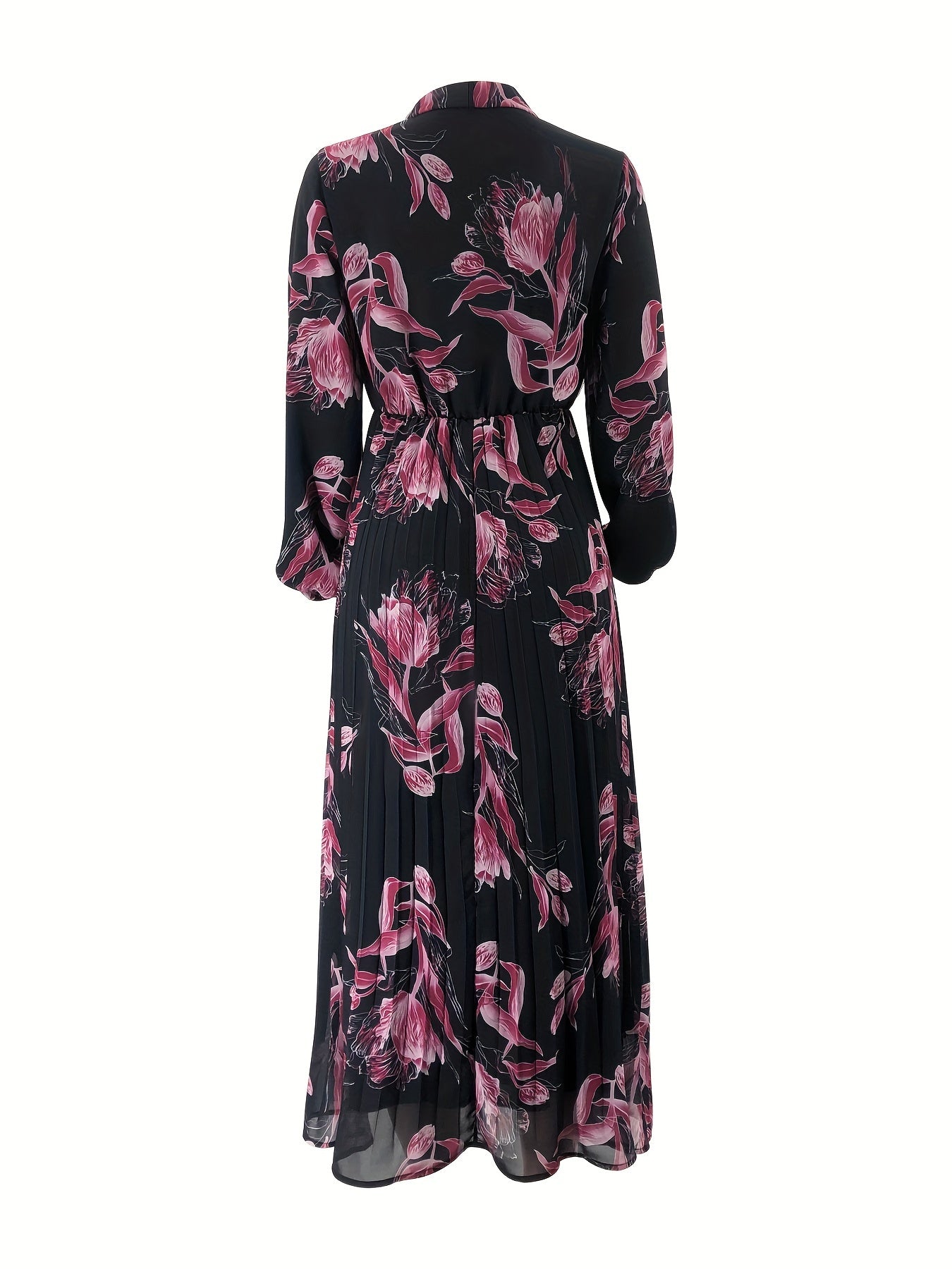 Women's Middle Eastern Muslim Pearl Chiffon Printed Pleated Long Dress Without Headscarf