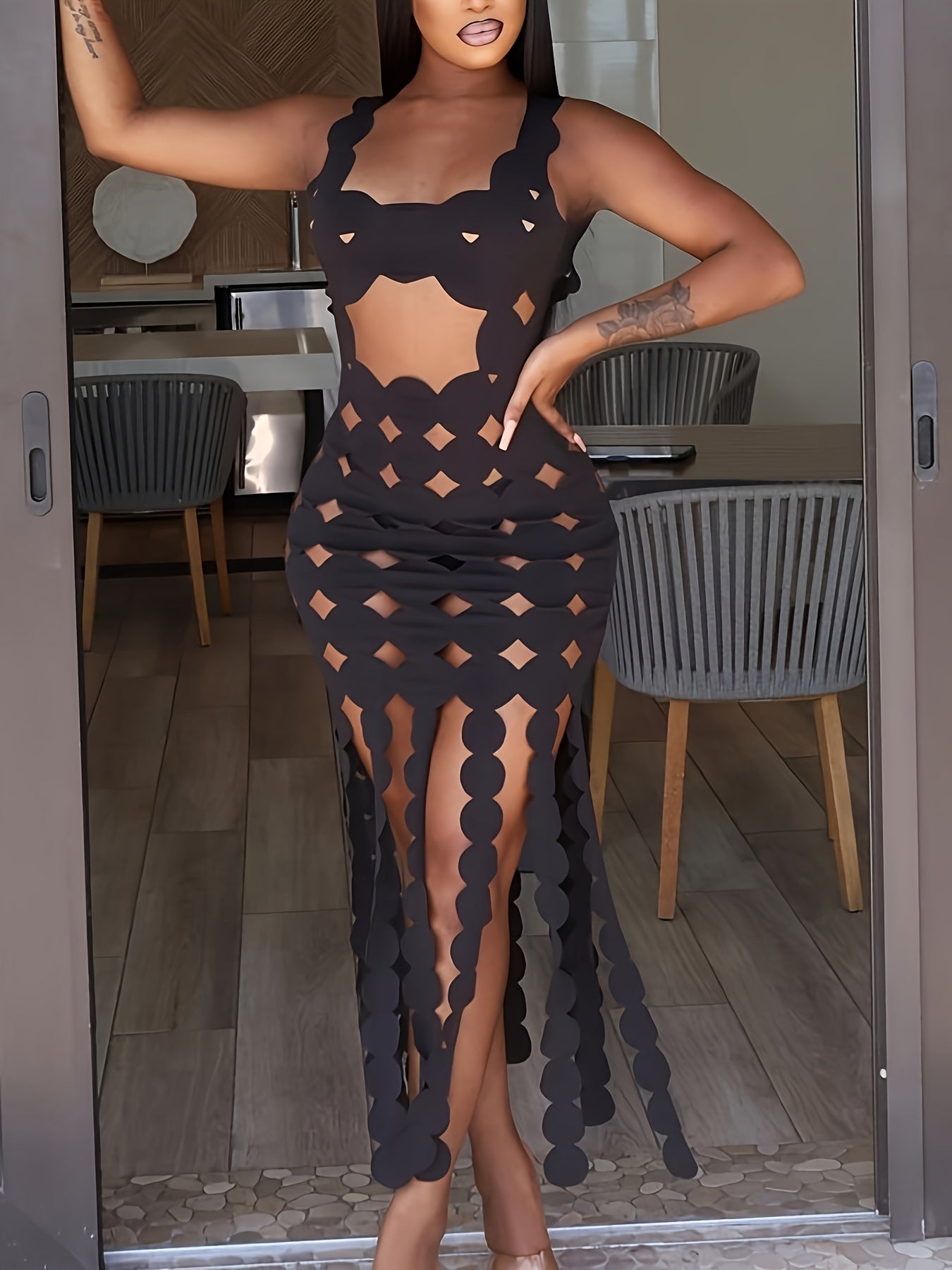 Women'S Sexy Sleeveless High-Waisted Bodycon Maxi Dress - Summer Solid Color Cut-Out & Ruched Design, Form-Fitting Long Dress for Parties & Evening Events, Party Attire, Elegant Silhouette, Sophisticated Craftsmanship