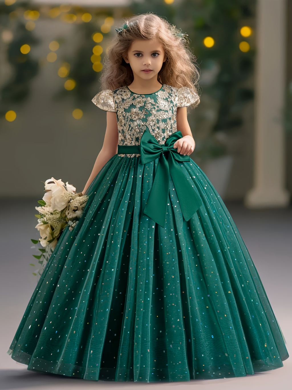 Girls Lace Embroidered Gown, Vintage Kids Tulle Puffy Dress, Wedding Bridesmaid Flower Girl Princess Long Dress, Pageant Formal Ball Gown
