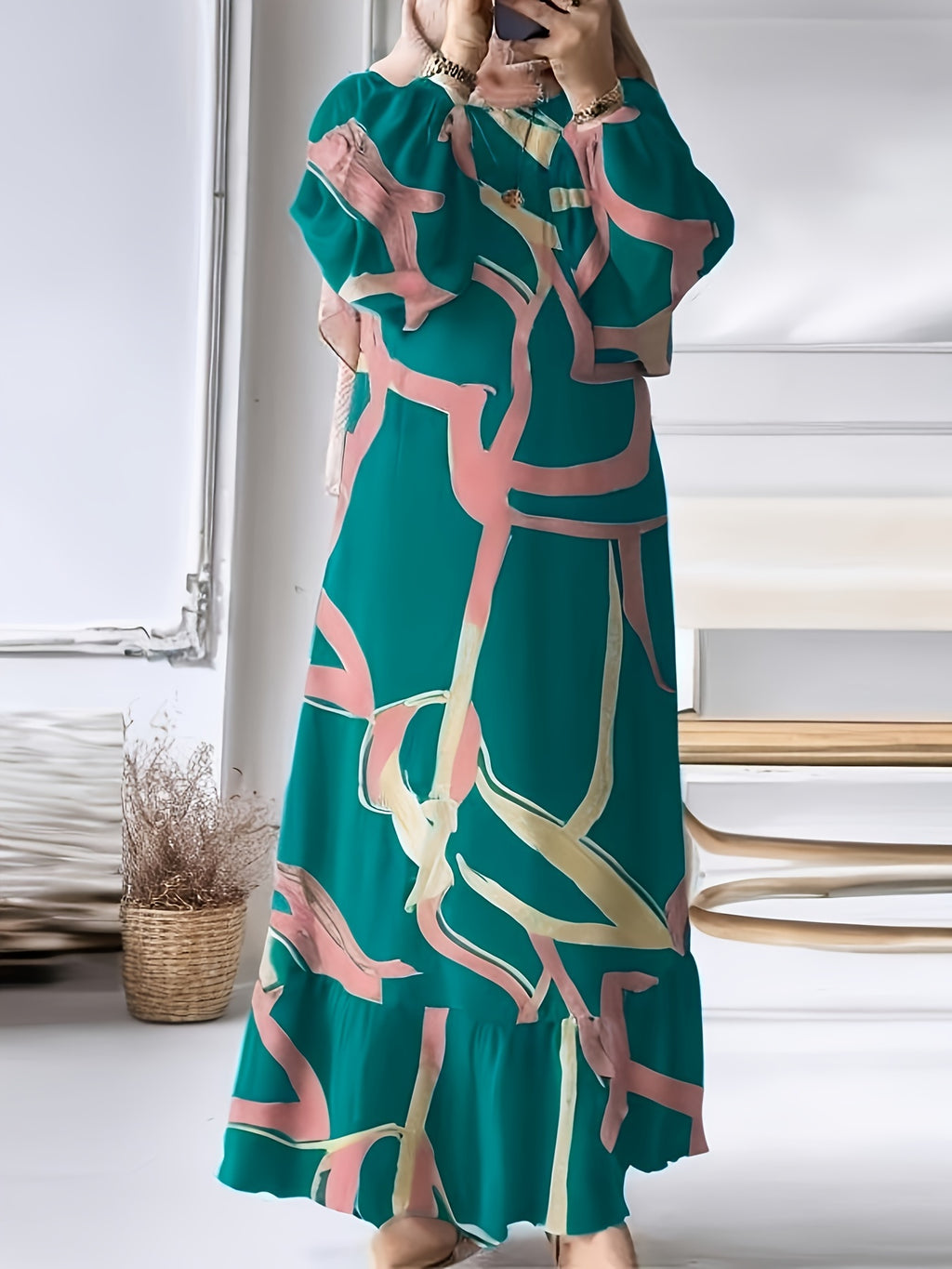 Muslim dress, Middle Eastern attire, printed dress, long dress