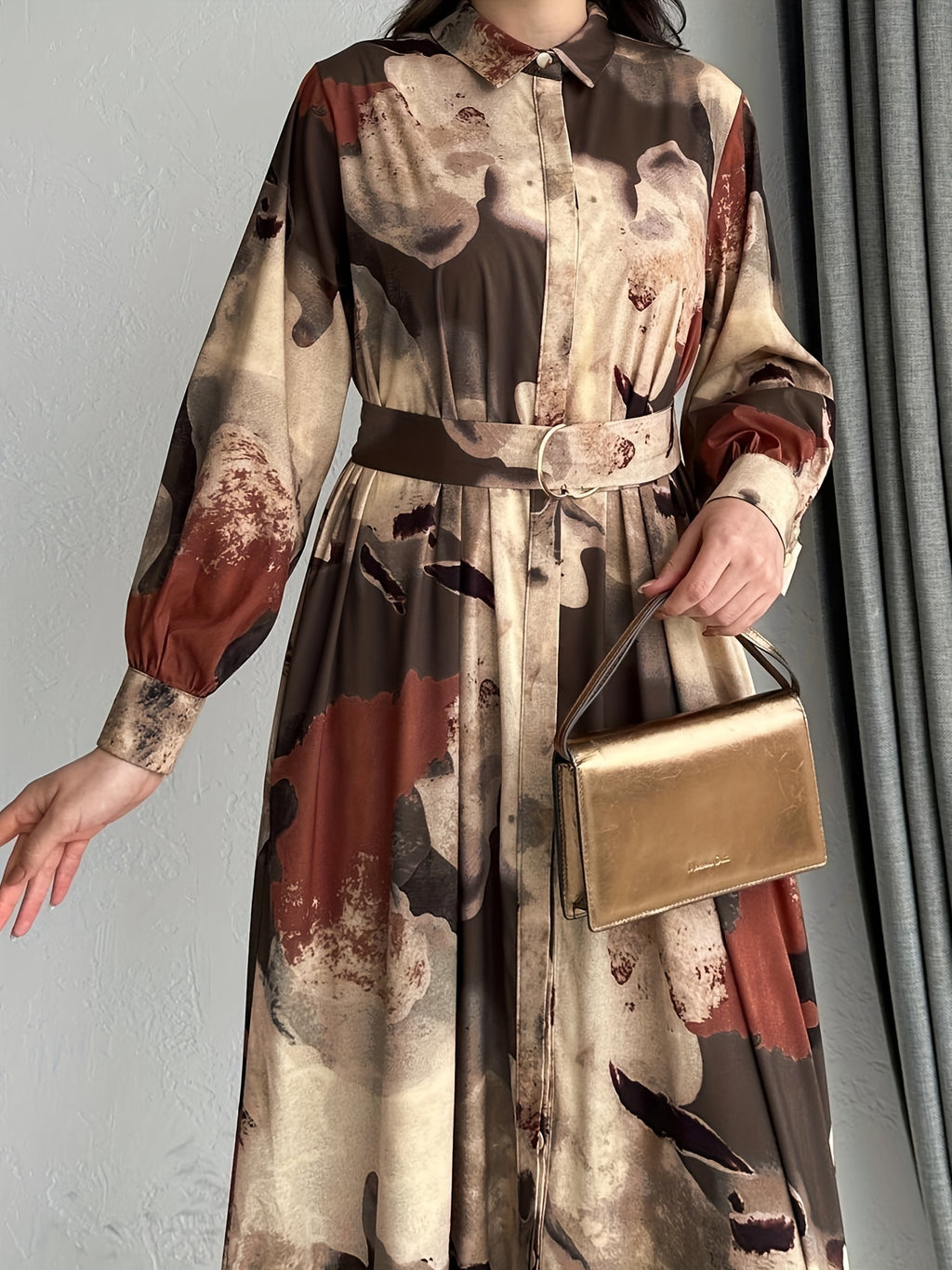 [Muslim Printed Long Dress] Temperament Printed Long Dress - Women's Middle Eastern Muslim Style