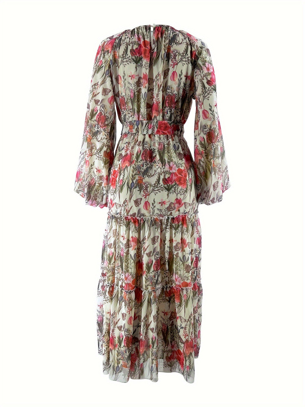 [Popular Choice] Floral Print Long Dress in Polyester with Spandex, Casual Style, Machine Washable - All Seasons