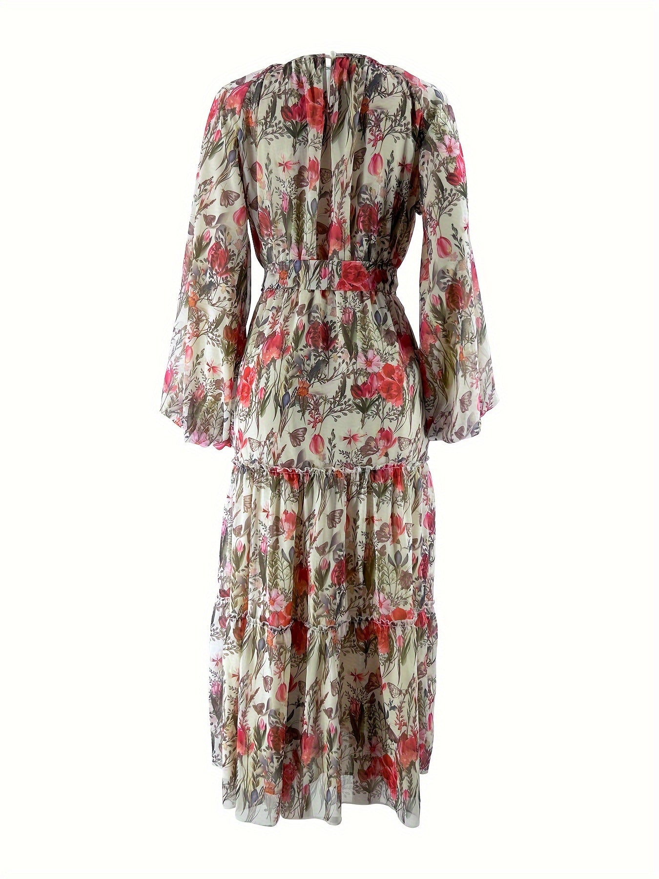 [Popular Choice] Floral Print Long Dress in Polyester with Spandex, Casual Style, Machine Washable - All Seasons