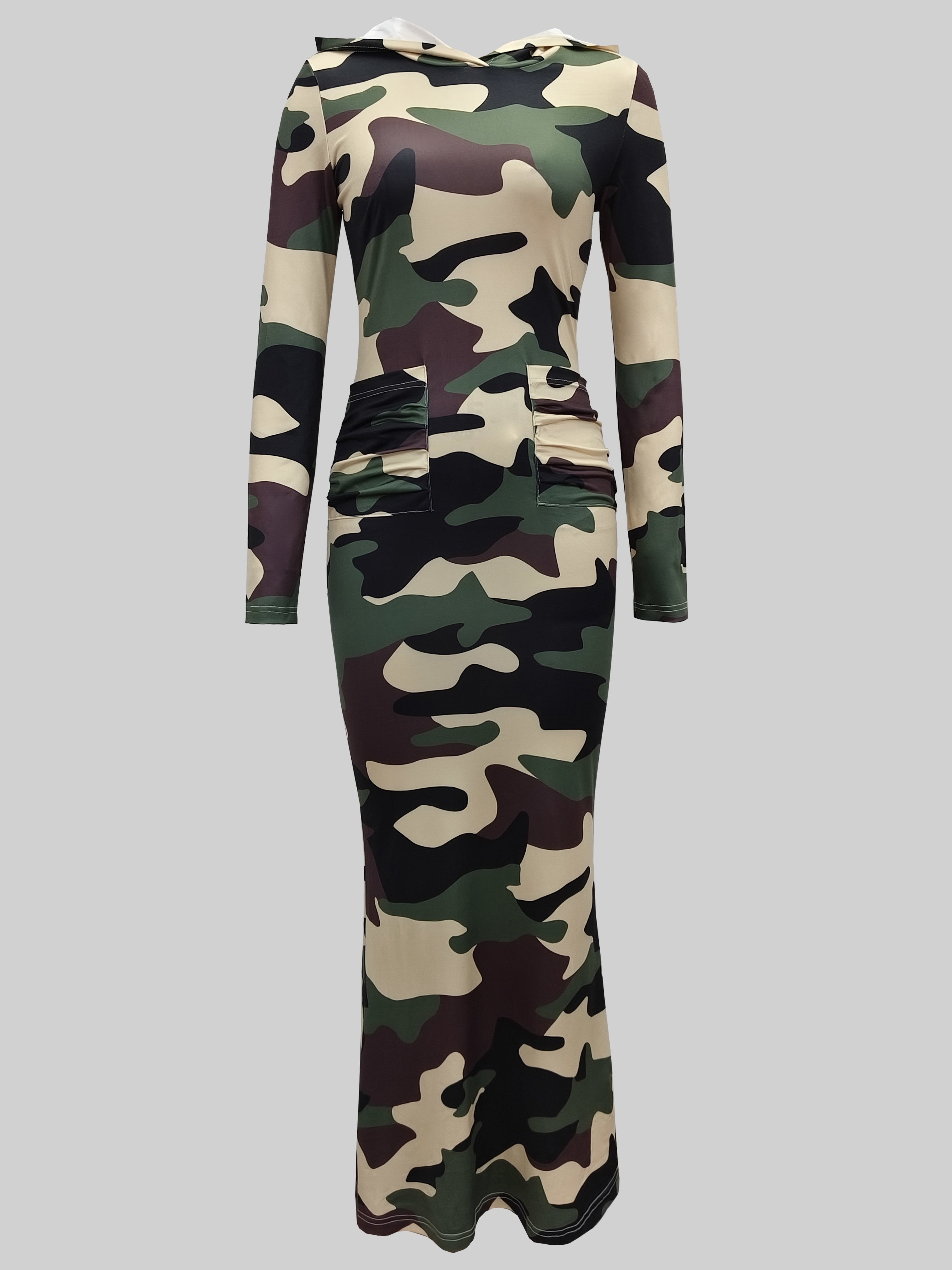 Directional Development Fashion Women's Sexy Dress Hooded Long Dress Long Sleeve Long Dress Camouflage Print Dress Outdoor Camouflage Print Dress Comfortable Cool Breathable Dress Outdoor Daily Fashion Street Dress