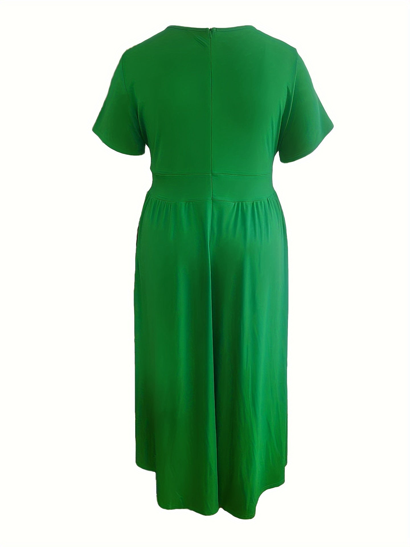 [Elegant Maxi Dress] Elegant Plus Size Solid Maxi Dress, Women's Medium Stretch Long Dress
